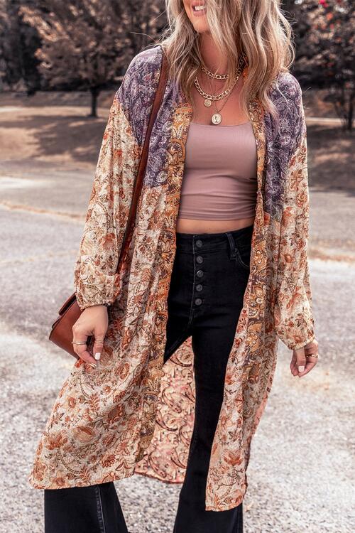 Floral Tassel Tied Open Front Long Sleeve Cardigan - MegaSuperStar