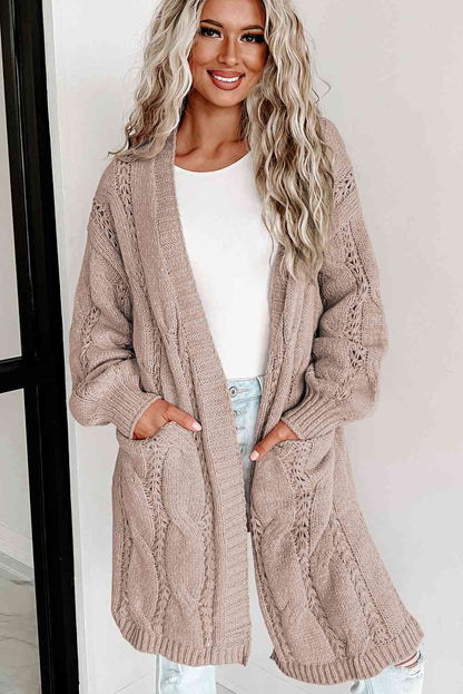 Cable-Knit Dropped Shoulder Cardigan - MegaSuperStar