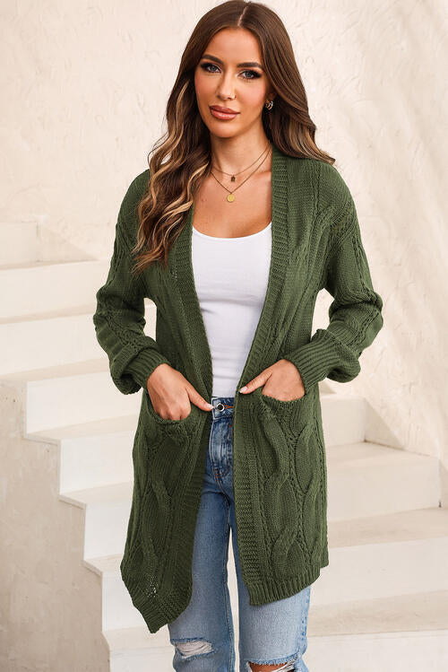 Cable-Knit Dropped Shoulder Cardigan - MegaSuperStar