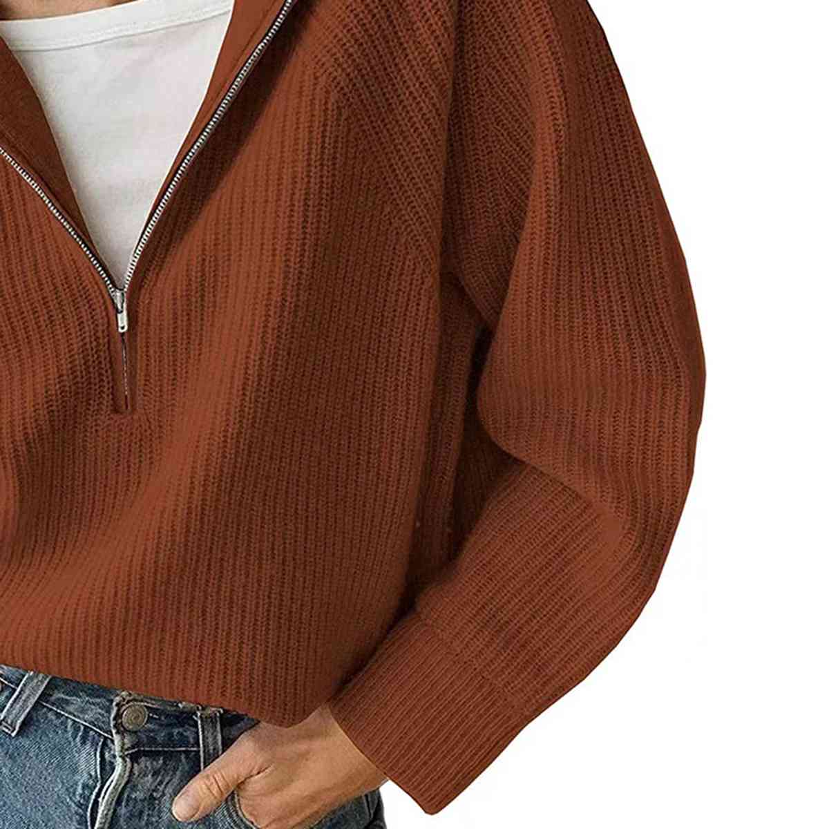 HaIf Zip Long Sleeve Knit Top