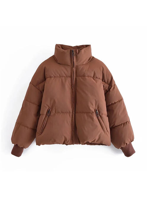 Zip Up Drawstring Winter Coat with Pockets