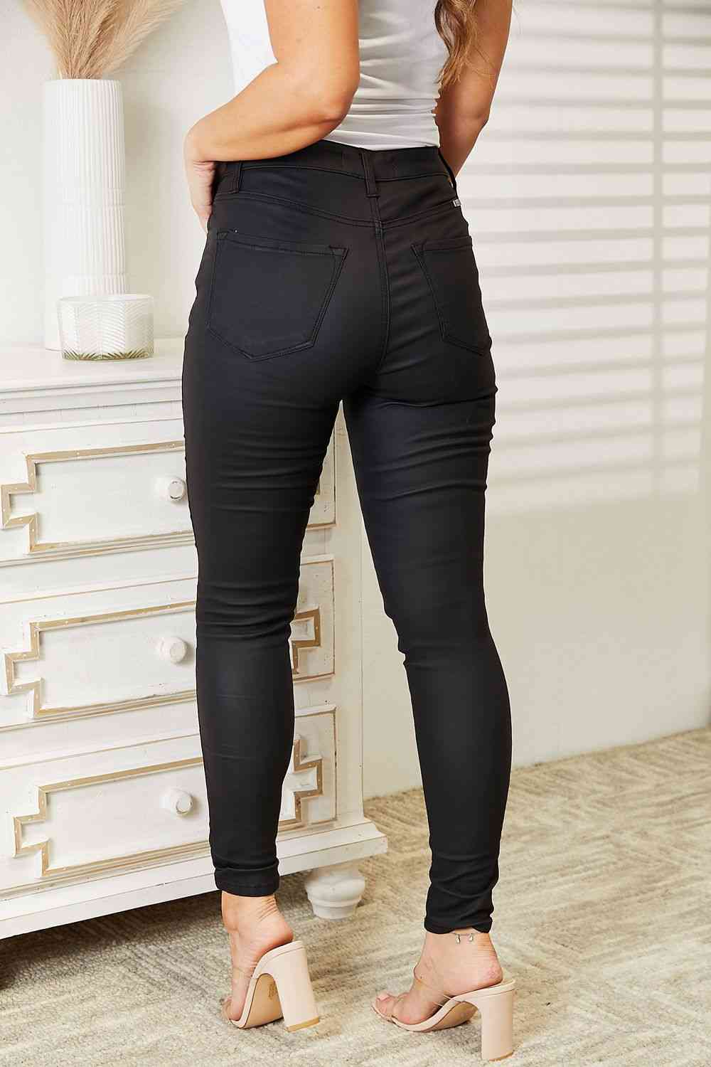 Kancan Full Size High Rise Black Coated Ankle Skinny Jeans