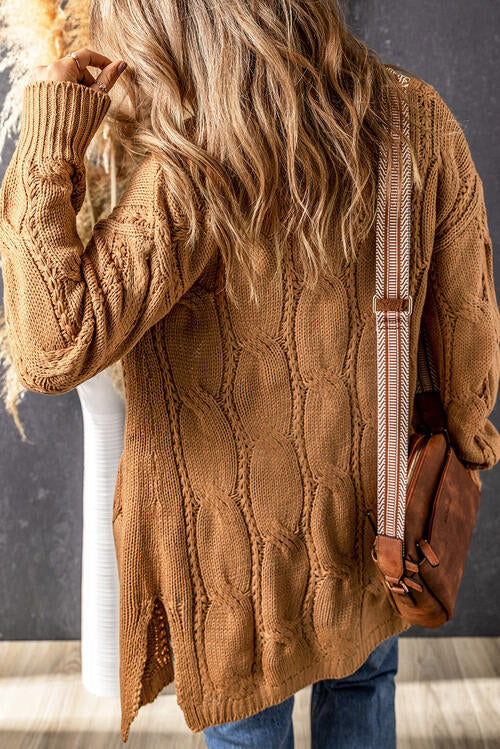 Cable-Knit Dropped Shoulder Cardigan - MegaSuperStar