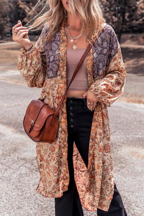 Floral Tassel Tied Open Front Long Sleeve Cardigan - MegaSuperStar