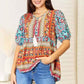 Double Take Bohemian Tassel Puff Sleeve Blouse with Tie and Babydoll Design - MegaSuperStar