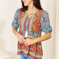 Double Take Bohemian Tassel Puff Sleeve Blouse with Tie and Babydoll Design - MegaSuperStar