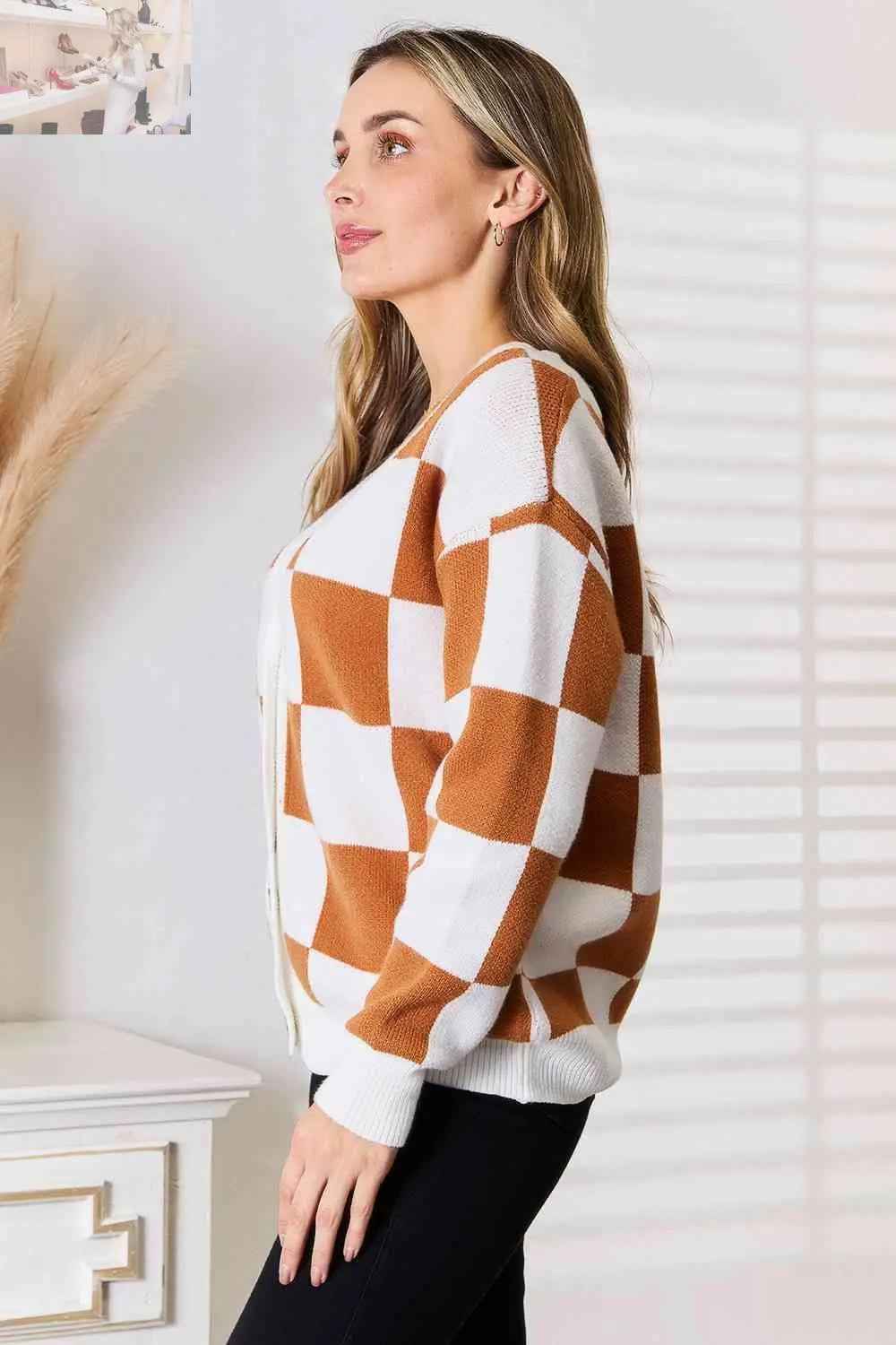 Double Take Cardigan - Button - Up V - Neck Dropped Shoulder Style - MegaSuperStar