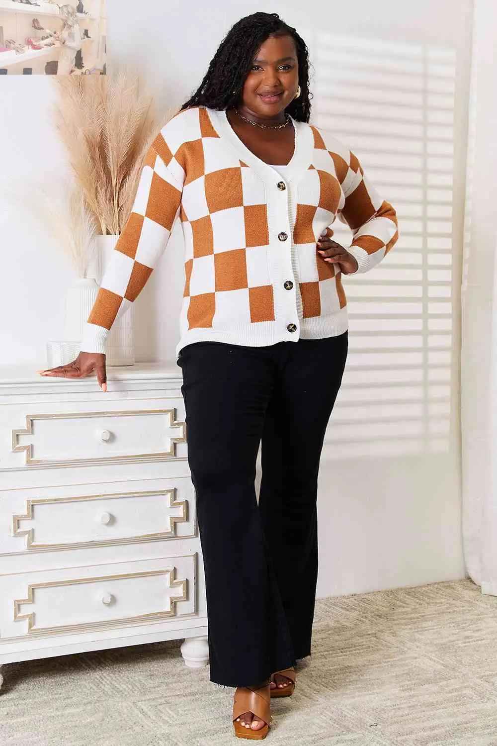 Double Take Cardigan - Button - Up V - Neck Dropped Shoulder Style - MegaSuperStar