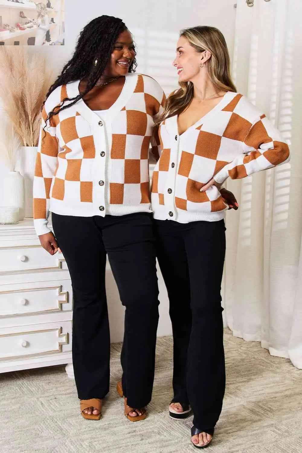 Double Take Cardigan - Button - Up V - Neck Dropped Shoulder Style - MegaSuperStar