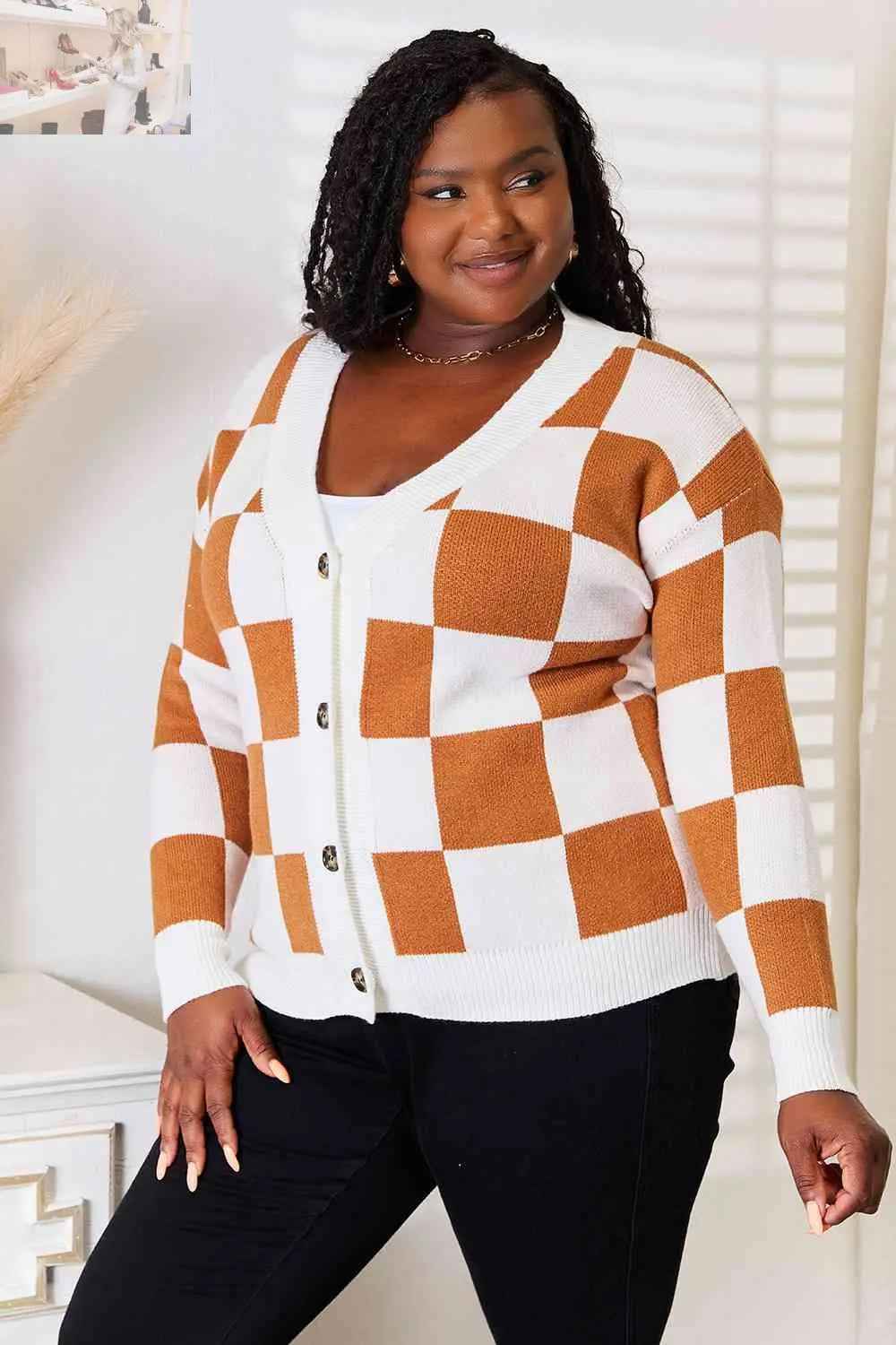 Double Take Cardigan - Button - Up V - Neck Dropped Shoulder Style - MegaSuperStar