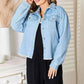 Double Take Dropped Shoulder Denim Jacket with Raw Hem - MegaSuperStar