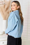 🌸 Double Take Dropped Shoulder Denim Jacket with Raw Hem 🌸 thumbnail