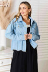 🌸 Double Take Dropped Shoulder Denim Jacket with Raw Hem 🌸 thumbnail