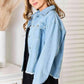 Double Take Dropped Shoulder Denim Jacket with Raw Hem - MegaSuperStar