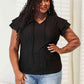 Double Take Flutter Sleeve Blouse with Eyelet Tie - Neck - MegaSuperStar