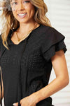 💕 Double Take Flutter Sleeve Blouse with Eyelet Tie-Neck 💕 thumbnail