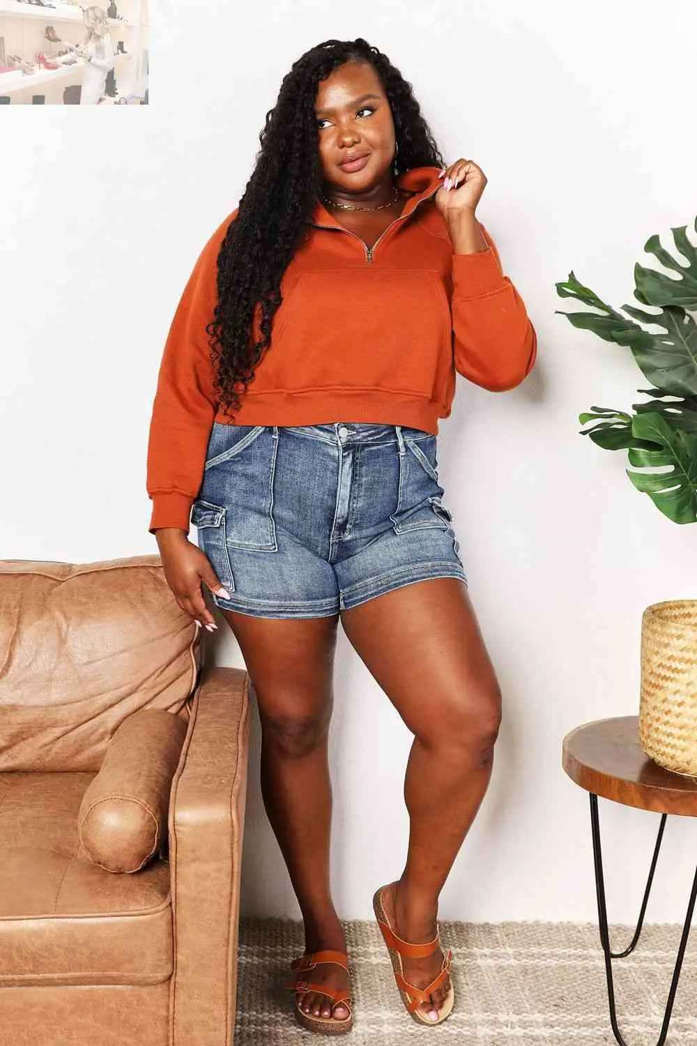 Double Take Hoodie: Half - Zip Long Sleeve for Ultimate Comfort and Style - MegaSuperStar