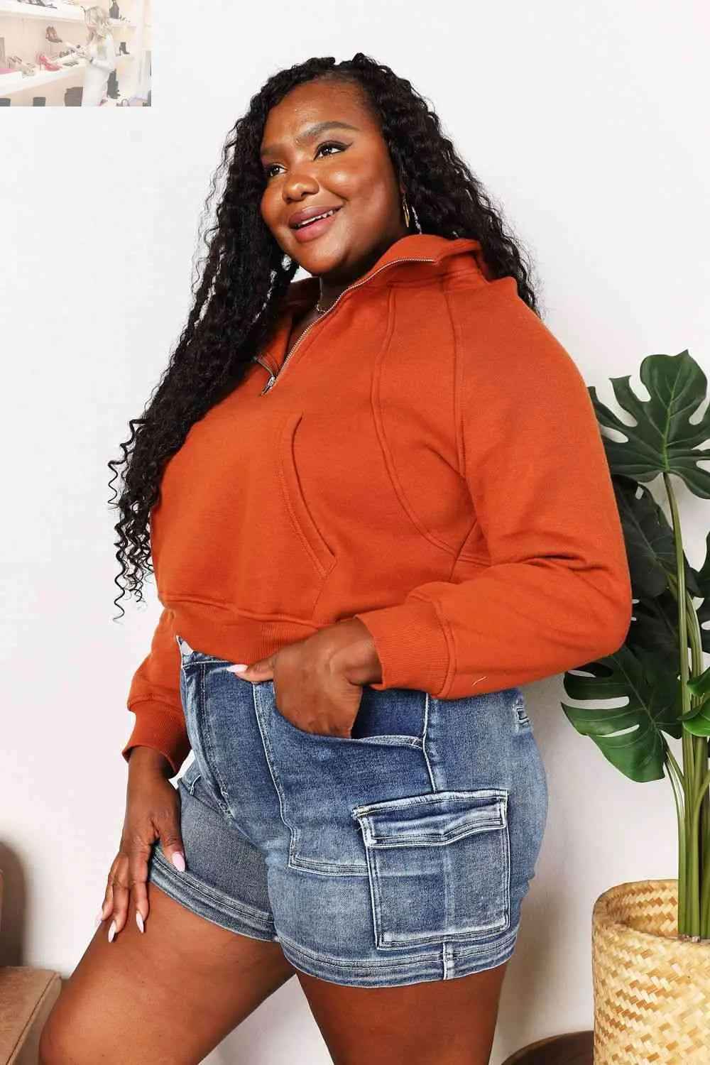 Double Take Hoodie: Half - Zip Long Sleeve for Ultimate Comfort and Style - MegaSuperStar