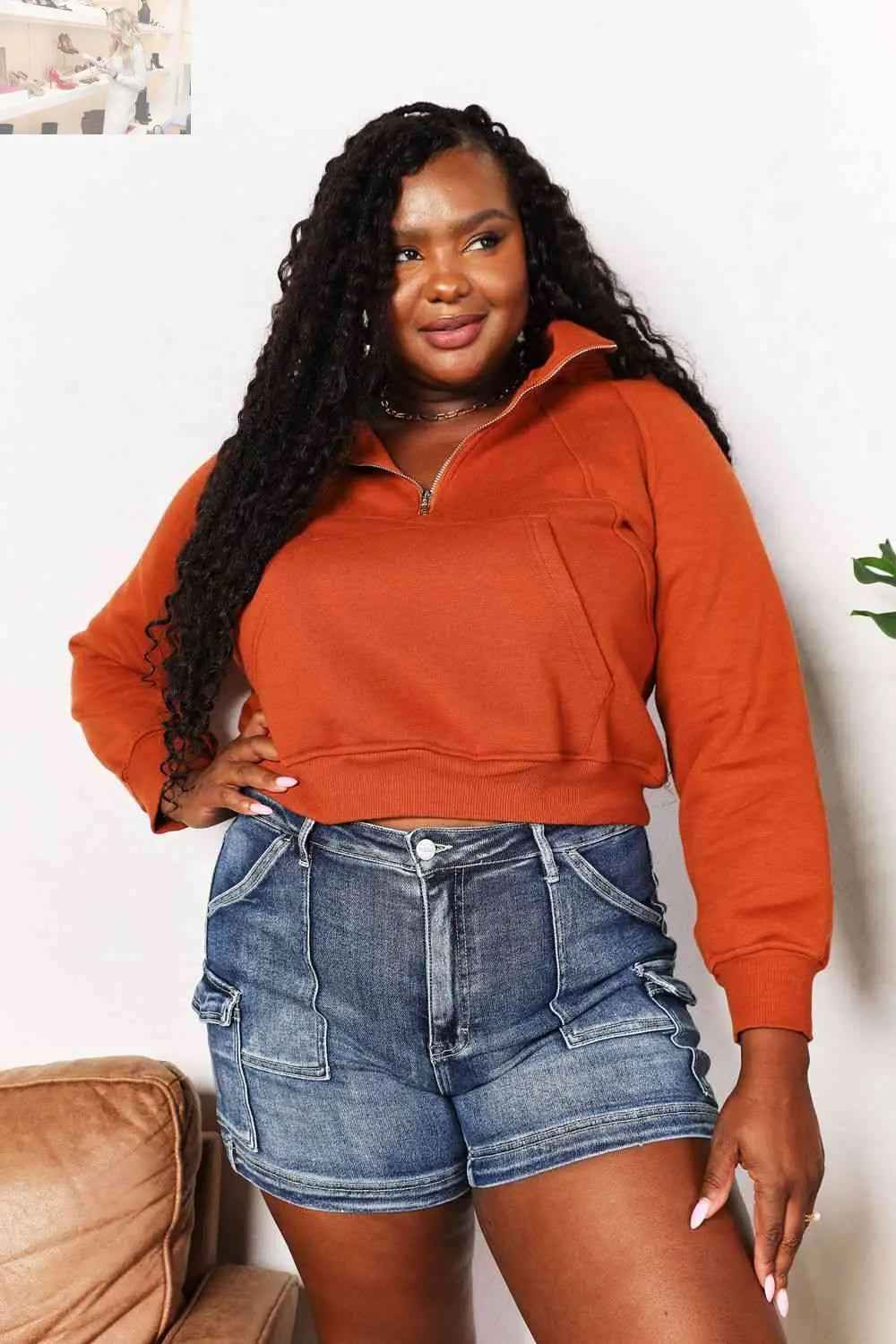 Double Take Hoodie: Half - Zip Long Sleeve for Ultimate Comfort and Style - MegaSuperStar