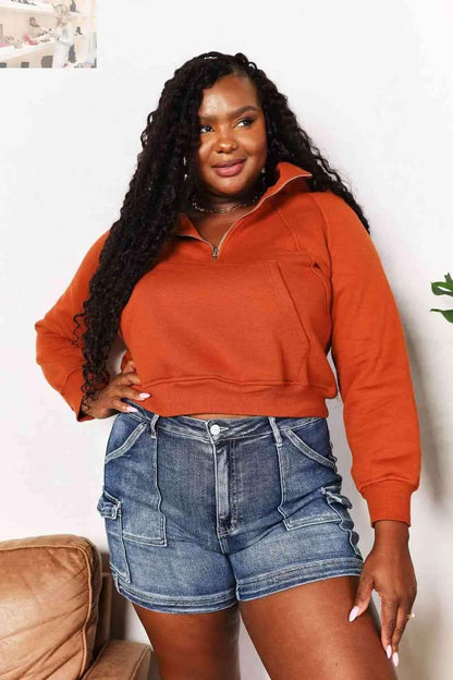 Double Take Hoodie: Half - Zip Long Sleeve for Ultimate Comfort and Style - MegaSuperStar