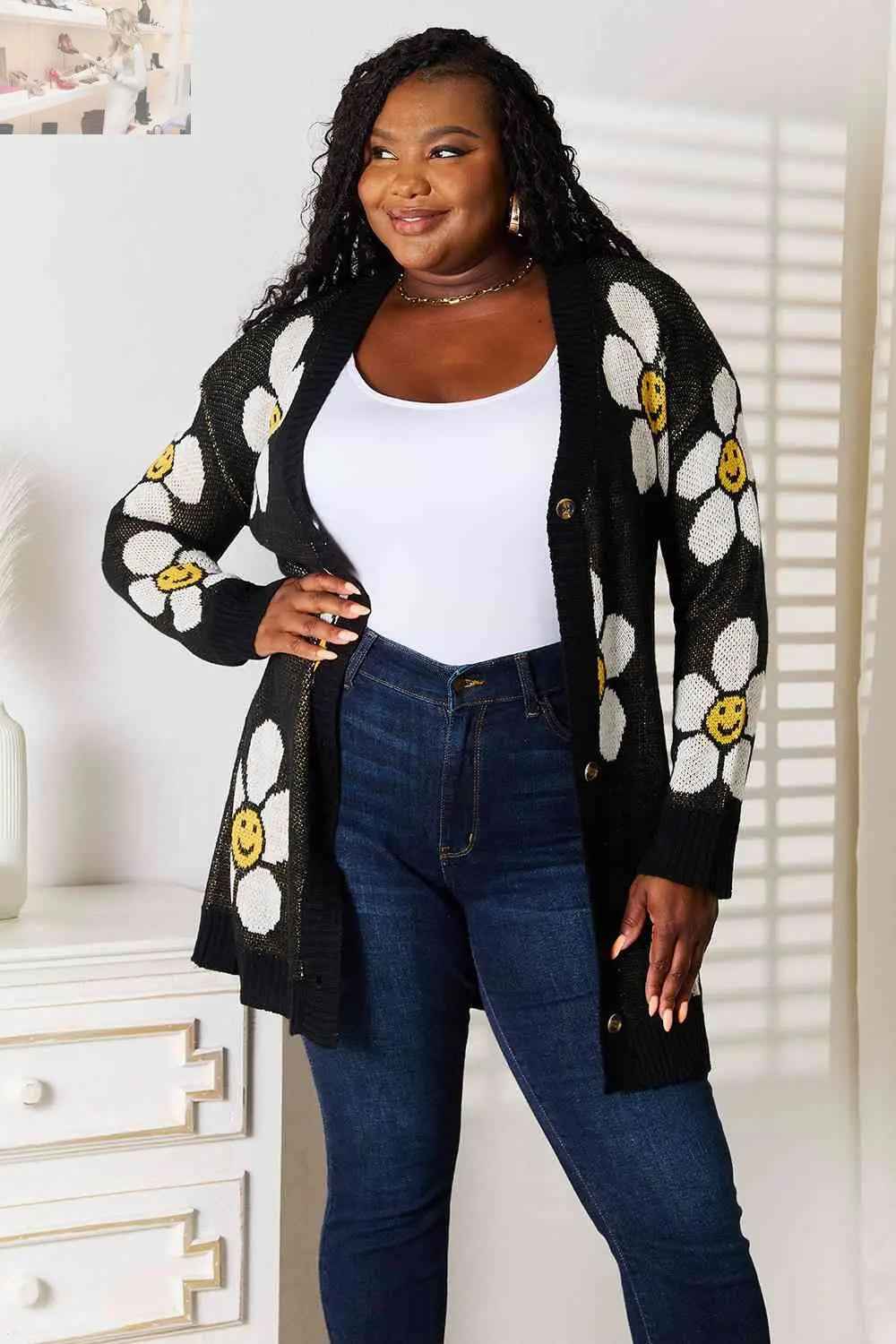 Double Take Longline Floral Cardigan - Stylish Button Down Layer - MegaSuperStar