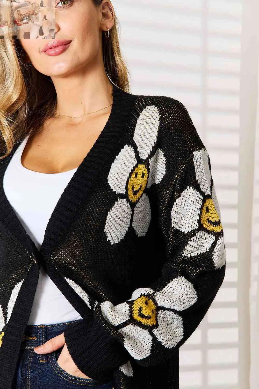 Double Take Longline Floral Cardigan - Stylish Button Down Layer - MegaSuperStar