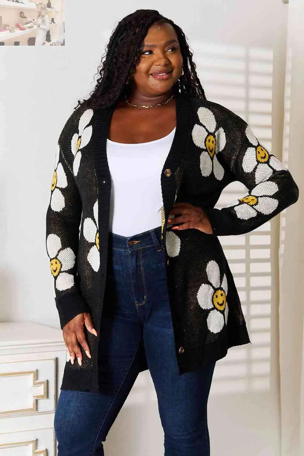 Double Take Longline Floral Cardigan - Stylish Button Down Layer - MegaSuperStar