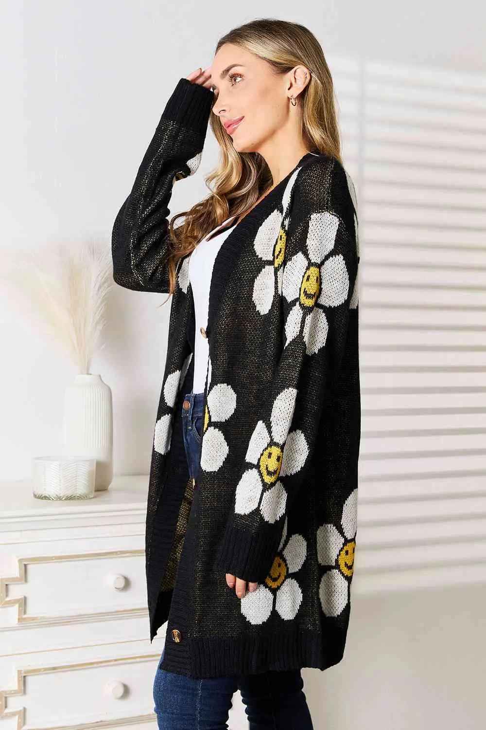 Double Take Longline Floral Cardigan - Stylish Button Down Layer - MegaSuperStar