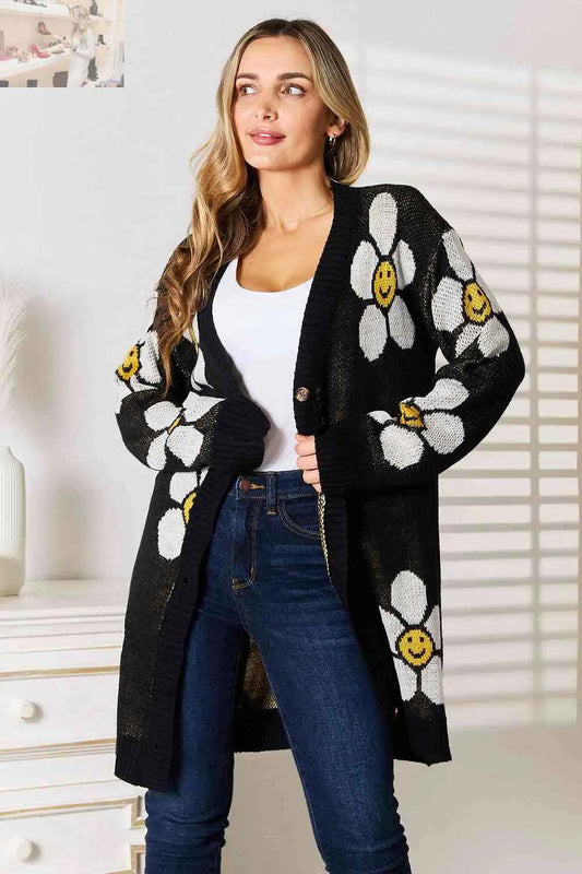 Double Take Longline Floral Cardigan - Stylish Button Down Layer - MegaSuperStar