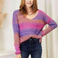 Double Take Multicolored Rib - Knit Pullover for Stylish Comfort - MegaSuperStar