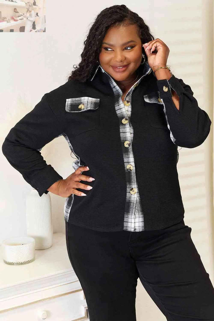 💖 Double Take Plaid Collared Jacket with Dropped Shoulders 💖