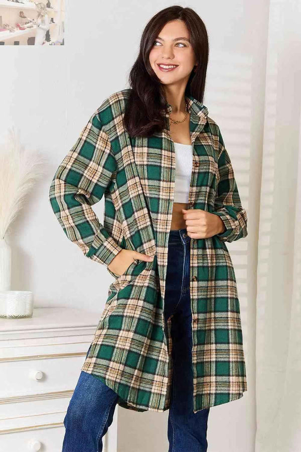 💕 Double Take Plaid Collared Long Sleeve Shirt 💕