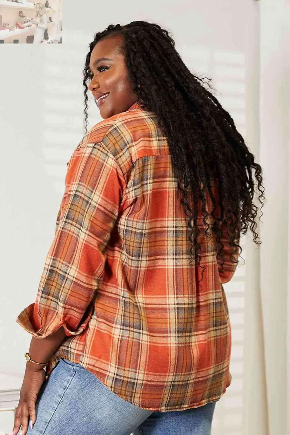 Double Take Plaid Dropped Shoulder Shirt - MegaSuperStar