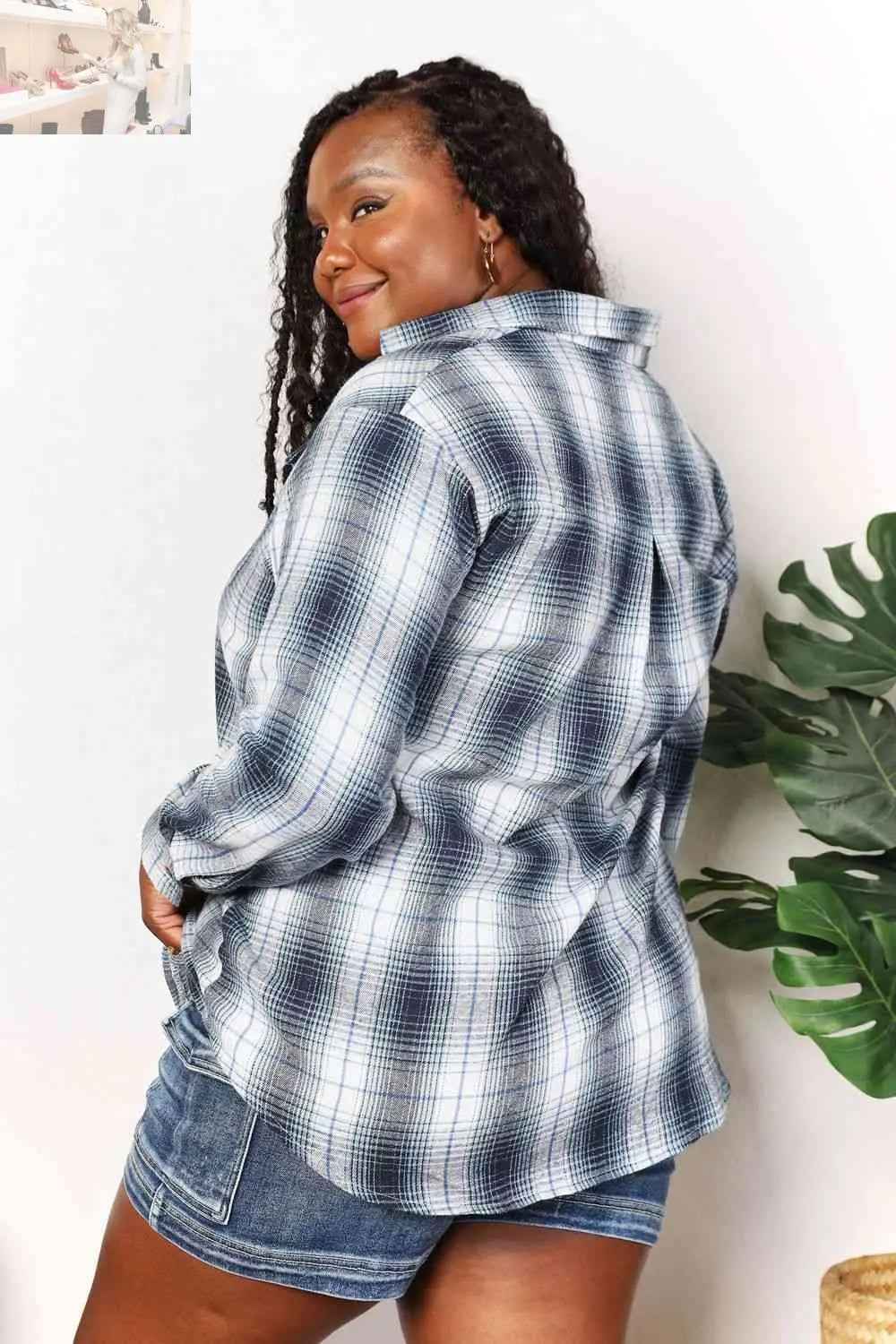 Double Take Plaid Dropped Shoulder Shirt - MegaSuperStar