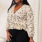 Double Take Printed Peplum Blouse with Plunge Neckline - MegaSuperStar