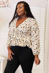 🌸 Double Take Printed Peplum Blouse with Plunge Neckline 🌸 thumbnail