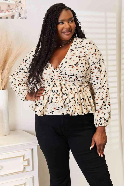 Customer styling 🌸 Double Take Printed Peplum Blouse with Plunge Neckline 🌸