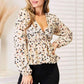 Double Take Printed Peplum Blouse with Plunge Neckline - MegaSuperStar