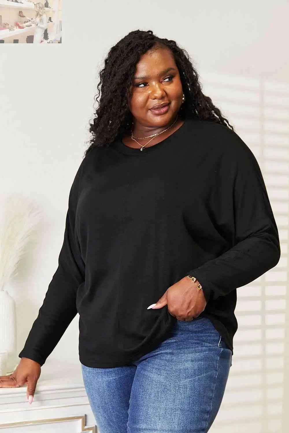 Double Take Seam Detail Long Sleeve Top for Effortless Chic Style - MegaSuperStar