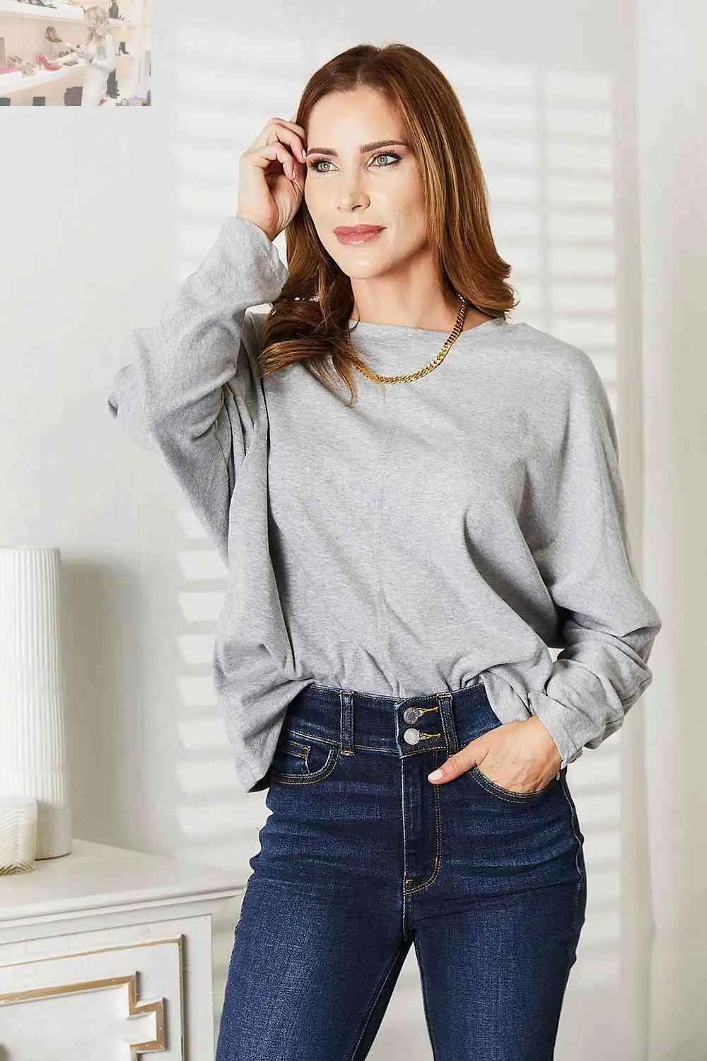 Double Take Seam Detail Long Sleeve Top for Effortless Chic Style - MegaSuperStar