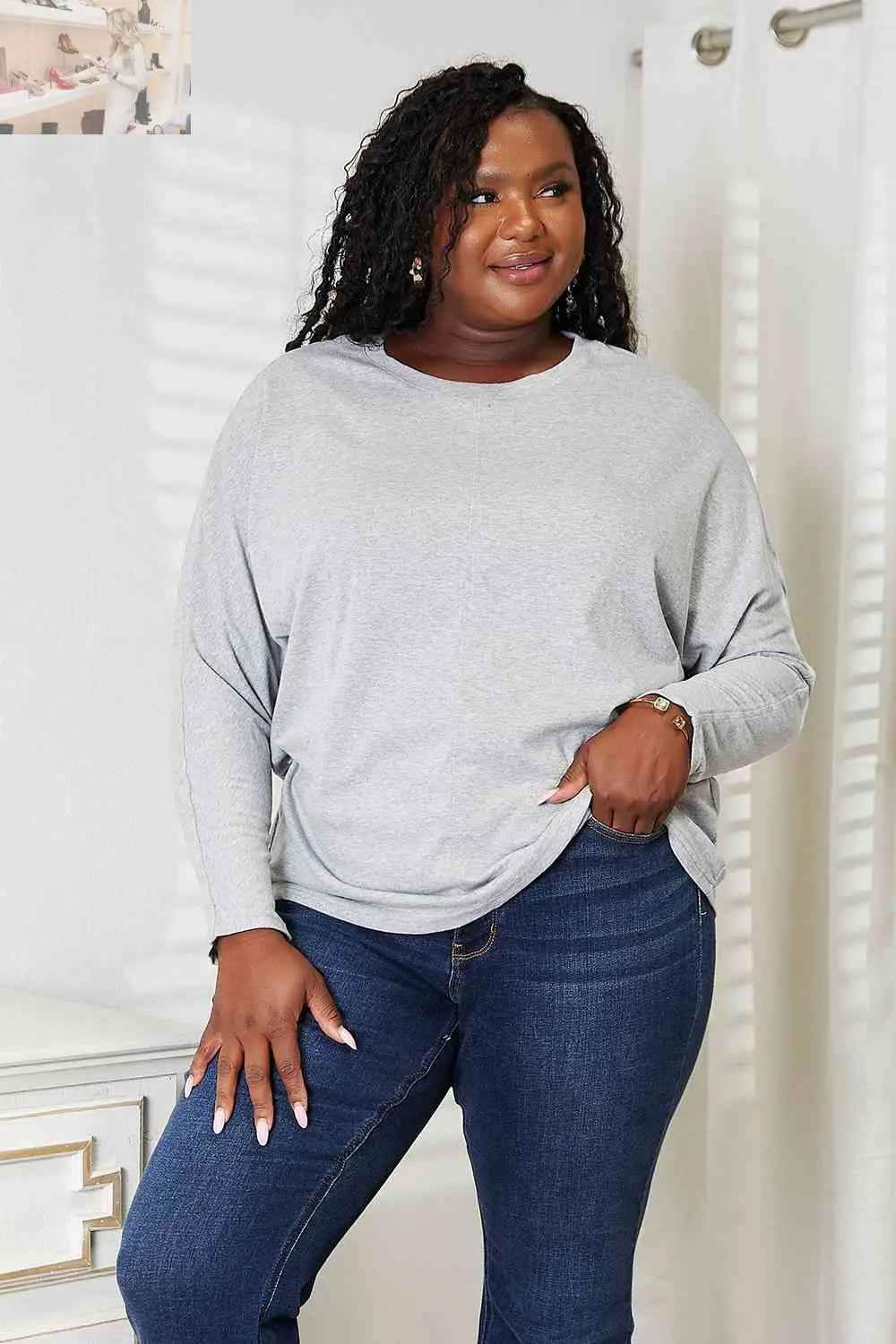 Double Take Seam Detail Long Sleeve Top for Effortless Chic Style - MegaSuperStar