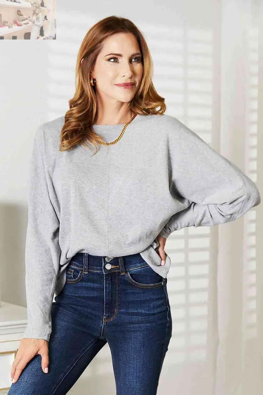 Double Take Seam Detail Long Sleeve Top for Effortless Chic Style - MegaSuperStar