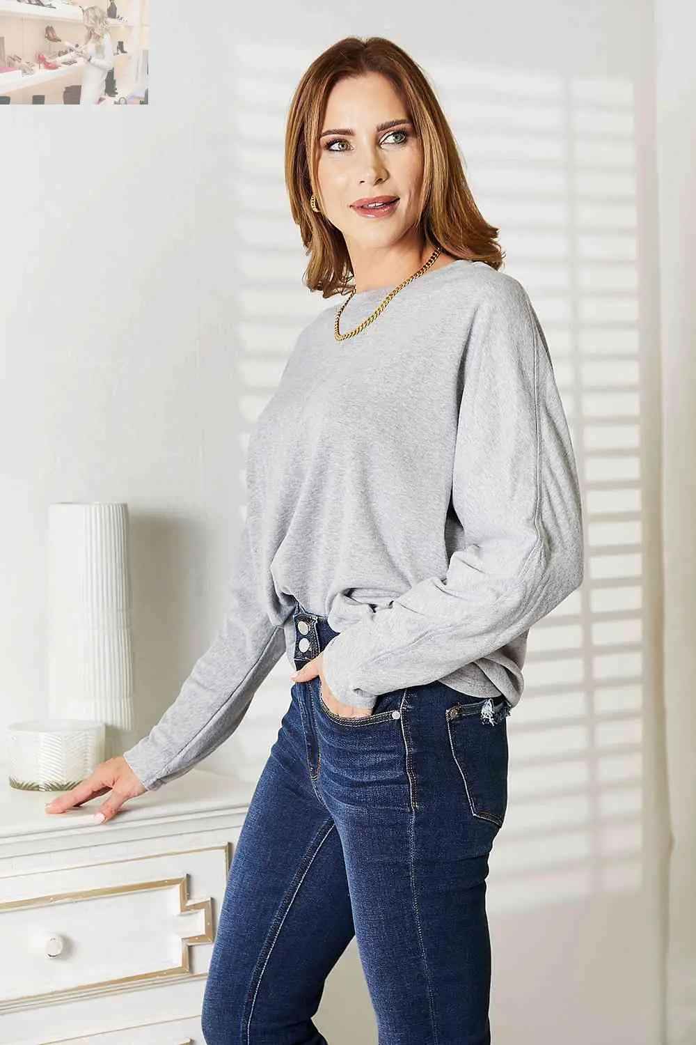 Double Take Seam Detail Long Sleeve Top for Effortless Chic Style - MegaSuperStar