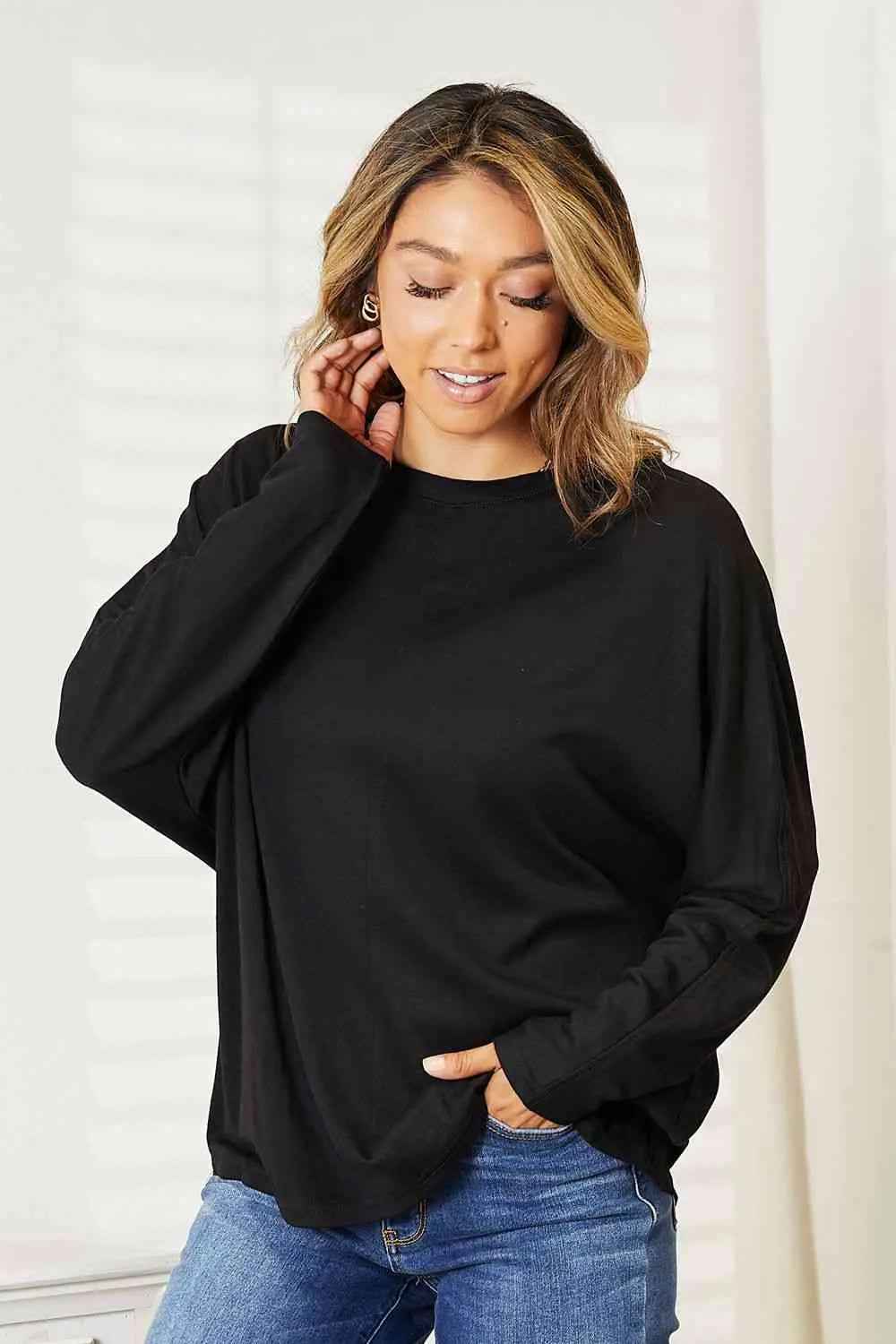 Double Take Seam Detail Long Sleeve Top for Effortless Chic Style - MegaSuperStar