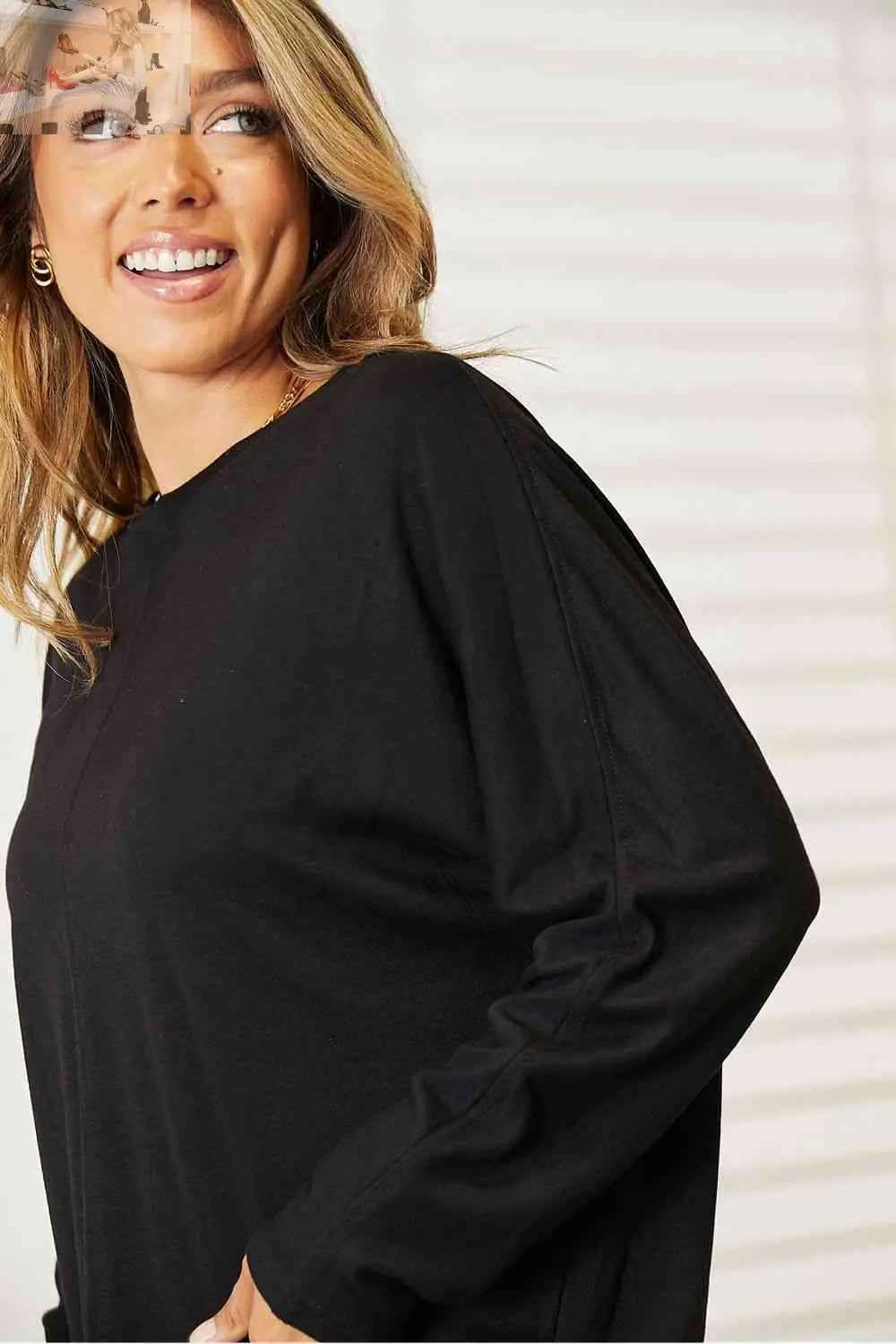 Double Take Seam Detail Long Sleeve Top for Effortless Chic Style - MegaSuperStar
