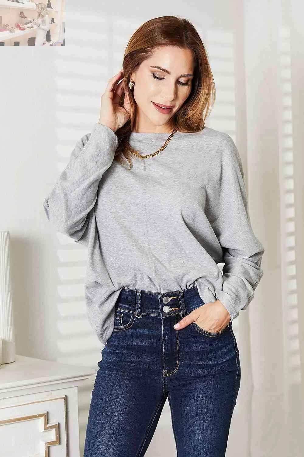 Double Take Seam Detail Long Sleeve Top for Effortless Chic Style - MegaSuperStar