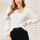 Double Take V - Neck Blouse with Dropped Shoulders for Effortless Style - MegaSuperStar
