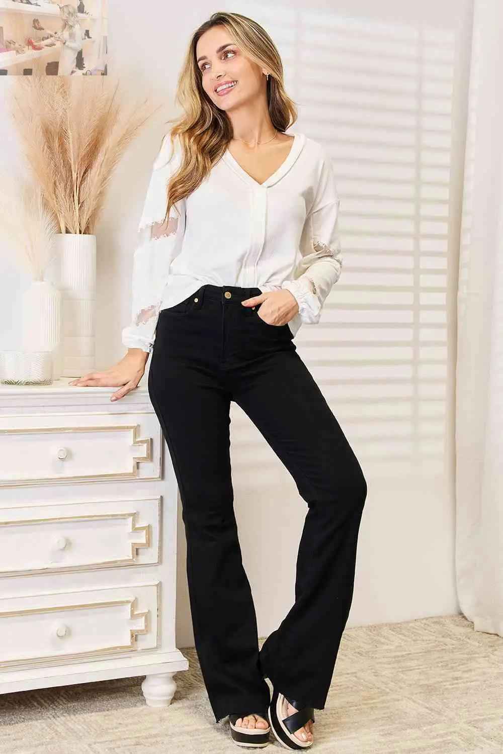 Double Take V - Neck Blouse with Dropped Shoulders for Effortless Style - MegaSuperStar