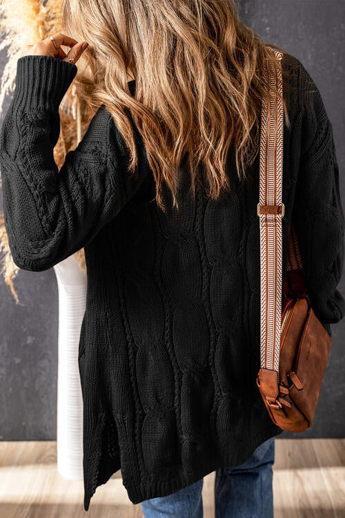 Cable-Knit Dropped Shoulder Cardigan - MegaSuperStar