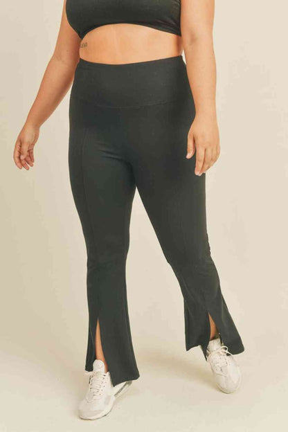 Kimberly C Full Size Slit Flare Leg Pants in Black - MegaSuperStar